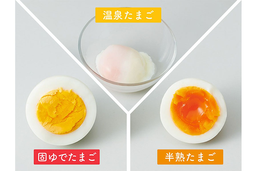 火加減やゆで加減がいらずに温泉たまご・固ゆでたまご・半熟たまごの3種類がほったらかしで完成