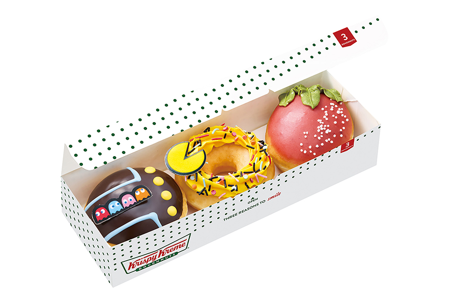 クリスピー・クリーム・ドーナツ×パックマンコラボ「パックマン ボックス（3個）​」（1177円〜）